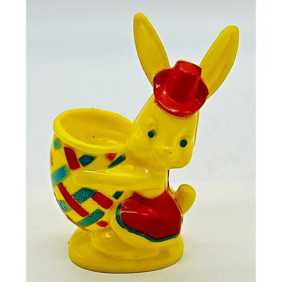 Rosbro Bunny Rabbit Easter Egg Candy Container Hat Toy Plastic Red Vintage